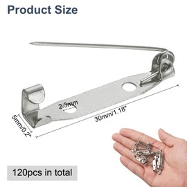 sourcing map 120 Pcs Safety Bar Pin 30mm Silver Brooch Clasp Pins Backing Locking Pin Badge Backs with Hole for DIY Crafts Name Tags Badges Corsage Making Jewelry Making