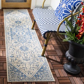 SAFAVIEH Beach House Collection 2'2" x 10' Blue/Cream BHS138M Oriental Medallion Indoor/ Outdoor Non-Shedding Easy Patio Backyard Porch Deck Mudroom Runner Rug