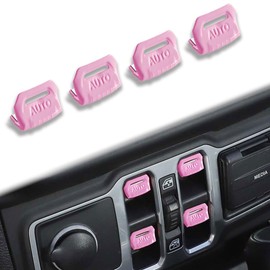 4PCS Metal Window Switch Button Covers Window Switch Knob Trim Protector Compatible with Jeep Wrangler JL JLU 2018-2025 Gladiator JT 2020-2025 Trim Interior Accessories (Pink)