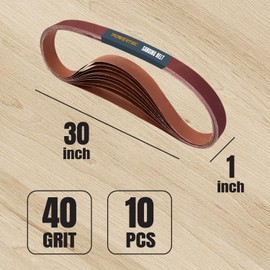 POWERTEC 1x30 Sanding Belts, 10PK, 40 Grit Aluminum Oxide 1 x 30 inch Sanding Belts for Belt Grinder, Belt and Disc Sander, Knife Sharpening, Woodworking, Metalworking (111270)