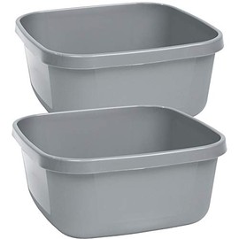 #11 2 x Bowls 9 Litres – Square – 31 x 31 x 14 m – Grey – Washing Up Bowl Water Bowl – Plastic Sink Sink Tub Box – Camping Washing Up Bowl Plastic Bowl