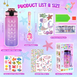 Decorate Your Own Water Bottle Craft Kits for Kids, Unique Birthday Christmas Gifts Mermaid Gifts for Girls 4-12 Years Old, Creative Arts and Crafts for Kids, Diamond Painting Toy DIY Sport Bottle