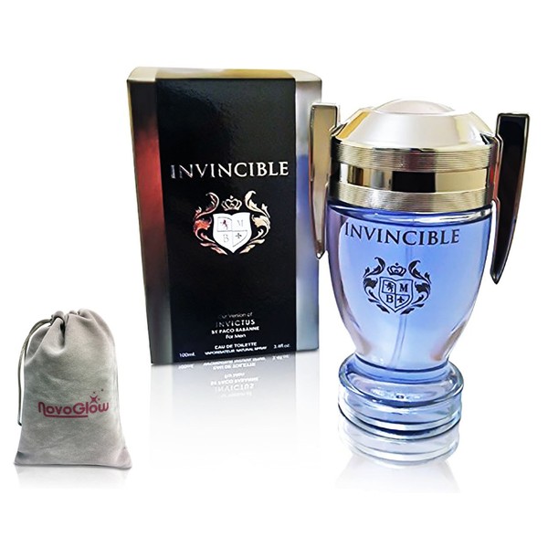 Invincible Perfume Eau De Toilette, Impression by Mirage Brands, 3.4 fl oz 100 ml - Long-Lasting Fragrance To Rock Every Occasion with a NovoGlow Suede Pouch Included