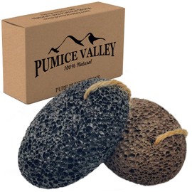 Pumice Valley Pumice Stones for Feet - Natural Black Brown Earth Lava Stones Pack of 2 - Callus Corn Remover for Feet Heels and Palm - Pedicure Exfoliation Tool - Dry Dead Skin Scrubber - Health Foot Care