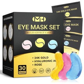 Under Eye Patches(30 Pairs), Eye Mask Patches with 24K Gold, Hyaluronic Acid & Rose, Under Eye Mask for Dark Circles, Puffy Eyes, Under Eye Bags, Wrinkles, Eye Treatment Skin Care for Men & Women Gift