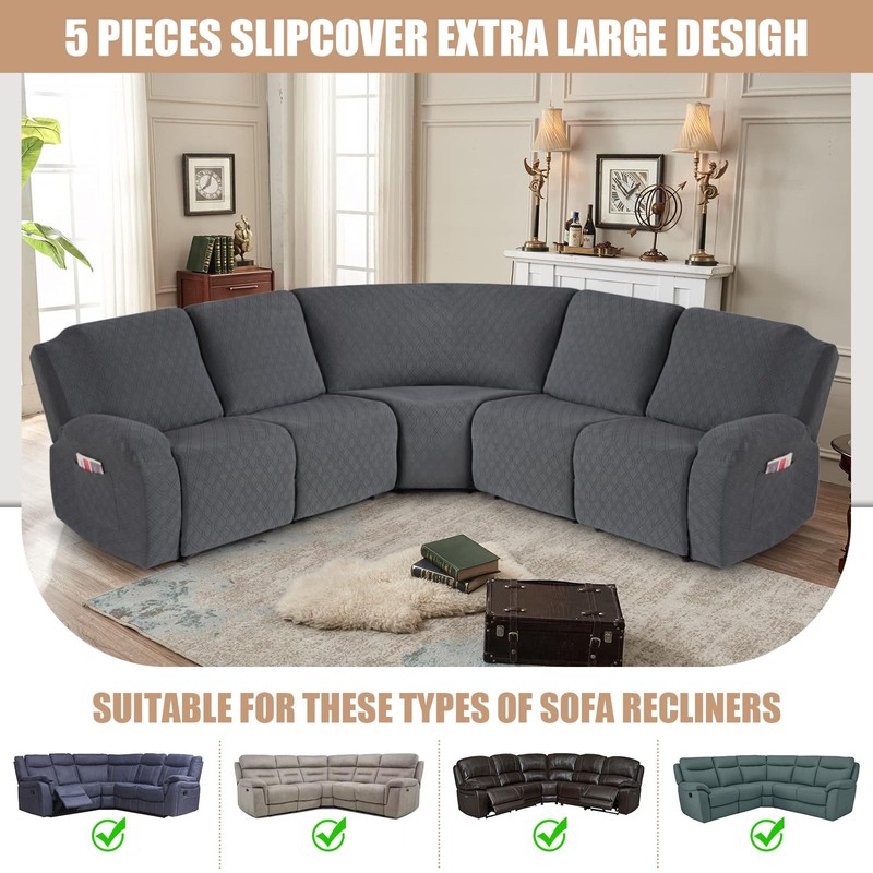 VANSOFY Extra Large Reclining Sectional Couch Covers, Washable 5-Piece Sofa