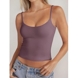 PINKMSTYLE Double Lined Scoop Neck Camisole Tops for Women Adjustable Spaghetti Strap Tank Yoga Tops Purple Red Small