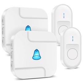 Airymium Wireless Doorbell: Wireless Doorbell Front Door with 2 Waterproof Bell Buttons and 2 Receivers Waterproof IP55 55 Ringtones LED Flashing - White