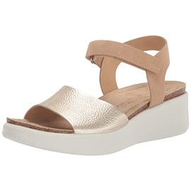 ECCO Women's FLOWT Wedge Cork Sandal, Pure White Gold/Powder, 8-8.5