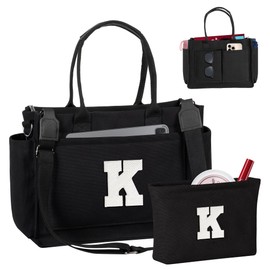 Freesya Teen Girl Gifts, Initial Tote Bag for Travel College Laptop Work, Cute Totes for Nurse Teacher, Shoulder Handbag with Compartments, Preppy Stuff for Girls