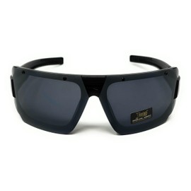 LOCS Hardcore Shades Wrap Around Sports Sunglasses with UV Protection, Matte Black Frame, Smoke Lenses