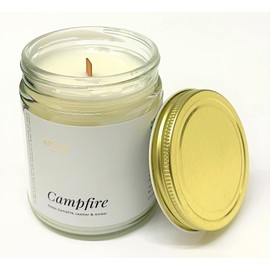 Effing Candle Co. 7oz Jar Candle Notes: Campfire, Leather & Amber Wooden Wick Scented Candle (Campfire)