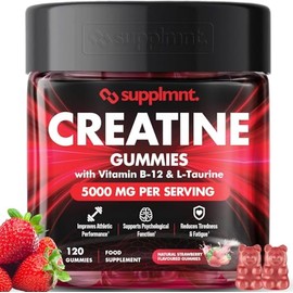 Supplmnt. Creatine 120 Gummies Max 5000mg for Men & Women Creatine Monohydrate Plus B12 and L-Taurine Chewable Gummies, 1 Month Supply (Single, Strawberry)