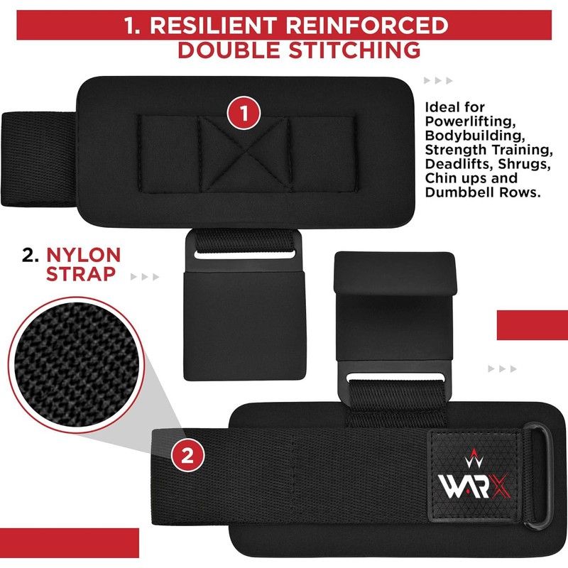 WARX Weight Lifting Hooks Straps Pair, 8mm Neoprene Padded Wrist