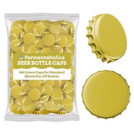 Fermentaholics Gold Beer Bottle Caps - 144 Count Oxygen Absorbing Bottle Lids – 26mm Crown Caps for Homebrewing Beer, Cider, Soda, DIY Crafts and more – Fits Standard American Pry-Off Bottles