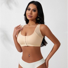 Bras for Women, Womens Sports Bra, Front Closure Bras, Comfort Support Wirefree Bra with Adjustable Straps (US, Alpha, XX-Large, Regular, Regular, Beige)