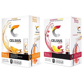 CELSIUS On-the-Go - Varilla en polvo, paquete combinado de naranja y limón arándano, 14 piezas, surtido – paquete de 2