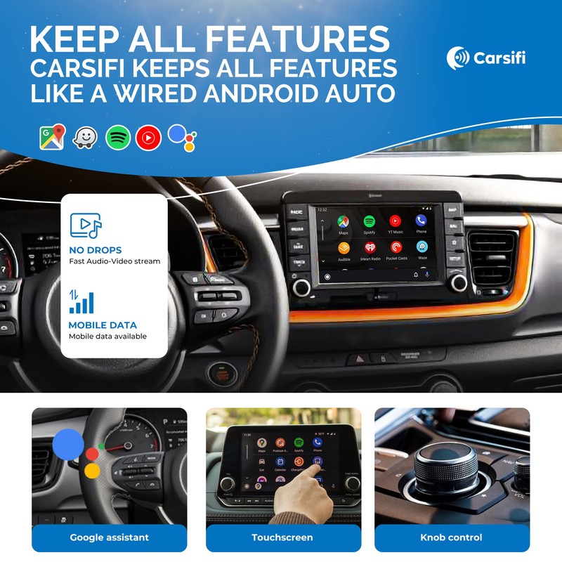 CARSIFI Wireless Android Auto Adapter for All Cars and Head