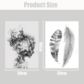 Zamety Set of 2 Bedroom Pictures, Modern Pictures Living Room, 30 x 40 cm Poster Wall Pictures Living Room Pictures Black White for Girls and Feathers, for Bedroom, Living Room and Studios, Unframed