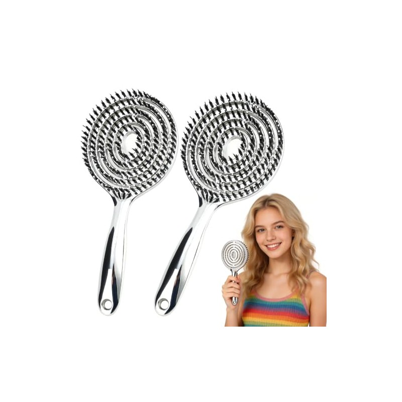 2pcs Cepillo para Cabello Desenredante Cerdas Mixtas Jabalí Para Mujeres