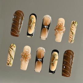 NailVesta DreamWear Collection – 100% Handcrafted 3D Press-On Nails | Reusable, Long-Lasting, Salon-Quality:_Cocoa Blossom_M