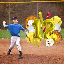 Baseball Balloons 12 th Birthday Decorations for Boys, Baseball Party Decor, Foil Number 12 Balloons Kits,Baseball Sports Theme 12th Year Old Boy Bday Party Decor Supplies,Gold 12th Sports Kits