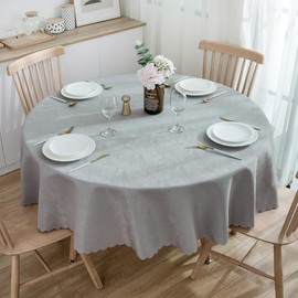 SPRICA Round Jacquard Tablecloth 160cm Water Resistance Heavy Weight Soft Table Cover Machine Washable, Grey