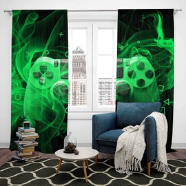 Tbrand Youth Gamepad Opaque Curtains Children's Gamer Window Curtain 137 x 117 cm for Boys Girls Game Controller Curtains Modern Game Console Geometry Green Black