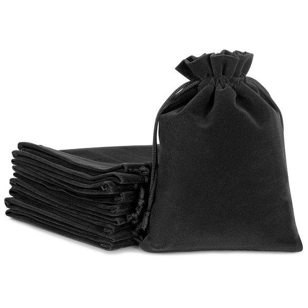 Lucky Monet 25/50/100PCS Velvet Drawstring Bags Jewelry Pouches for Christmas Birthday Party Wedding Favors Gift Candy Headphones Art and DIY Craft (25Pcs, Black, 5” x 7”)