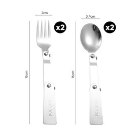 4 Pieces of Foldable Tableware, Stainless Steel Foldable Tableware, Multi-Functional Tableware, Portable Tableware Set, Outdoor Travel Tableware (2 Forks + 2 Spoons)