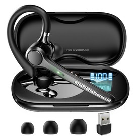 Ngsod Bluetooth Headset V5.4, Bluetooth Earpiece with 500mAh Charging Case, 50H Talk Time Wireless Headset with Mic for Computer Cell Phones, Hands Free Noise Canceling Headphones for Work Trucker