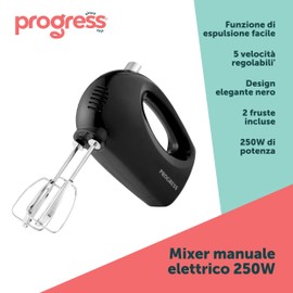Progress EK5901PVDE Mixer manuale - sbattitore elettrico portatile con impostazioni a 5 velocità, funzione di espulsione per una facile pulizia, per impasti per biscotti, pastella per dolci, 250W