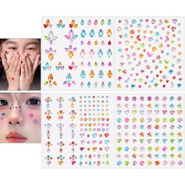 Mefeny Rhinestone Sticker Makeup Sticker Colorful Star Heart Teardrop Shaped Glitter Stickable DIY Supplies 4pcs