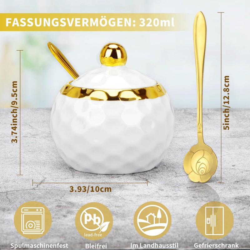 TELANKS Sugar Bowl with Lid and Spoon, Salt Jar with