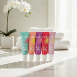 eos Super Lip Balm 24h Moisture, 5 Lip Tubes 10 ml c/u, bálsamo humectante para labios, 5 diferentes aromas