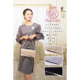 Reussite Party Bag Wedding Large 3-Way Pleated Women's Clutch Bag Handbag Shoulder Bag Reception Invitation/Pore claire, beige