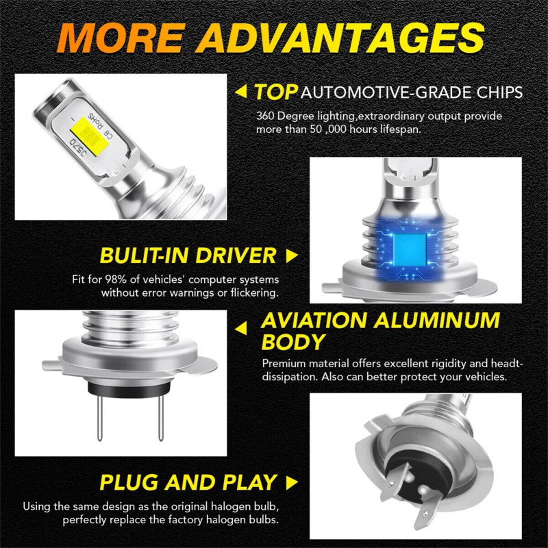 AUIMSOCO H7 H7 10000K LED Headlight Kit Combo Bulbs High