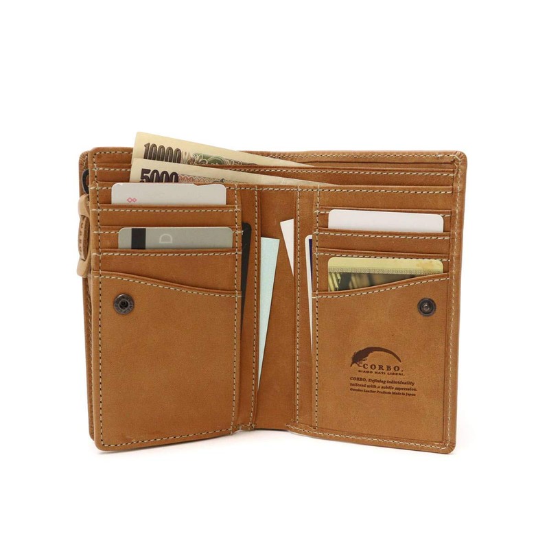 Corvo CO-8LO-9933 Men's Bi-Fold Wallet, L-Shaped Zipper, Genuine Leather, dark