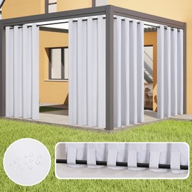 FLYFUN Outdoor Curtains for Patio Waterproof - Weatherproof Porch & Gazebo Curtains, Grommet Top and Tab Bottom Drape,4 Panel, 52" W x 84" L, White