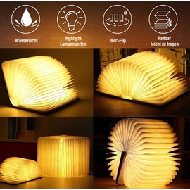 YUANJ Hölzerne Faltende Buchlampe, Magnetisches LED Buchlampen, Dekorative Lichter/Nachtlicht, USB Aufladbare Schreibtisch Lampe, ldeal Geschenk für Frauen/Eltern/Kinder (Weißer Ahorn, 9*12*2.5 cm)