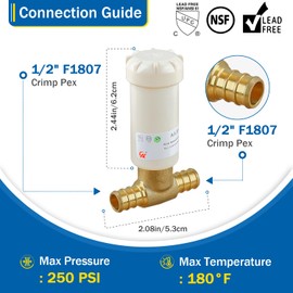 Water Hammer Arrestor 1/2" Pex Crimp F1807 Tee, Resin Hammer Arrestor, Applicable for Faucet, Dishwasher and Water Dispenser(Pack of 2)