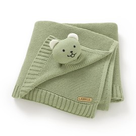 LAWKUL Baby Blanket Bear Lovey Soft Plush Security Blanket for Newborns Infants Boy Girl Knit Snuggle Comfort Green 40x30in