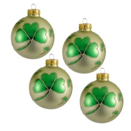 Kurt Adler Irish Shamrocks Glass Ball Ornaments 65mm Set of 4 Identical Style (A) Ornaments