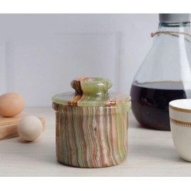 Zulin Round Butter Dish| Marble Butter Keeper| Perfect Breakfast Companion with Classical Look | French Butter Storage Container for Kitchen (Onyx Green), Regular