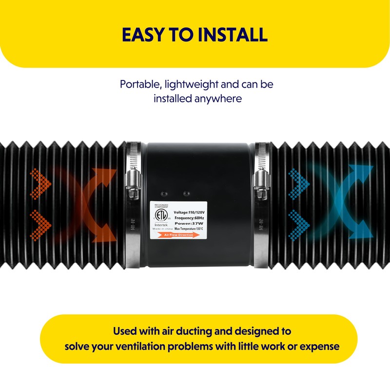 iPower Inline Booster Duct Fan 6'' with Speed Controller, Low
