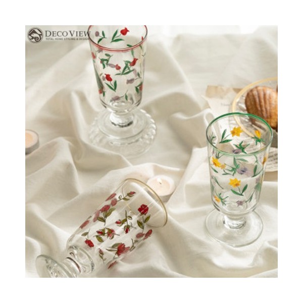Others DECOVIEW Retro Glass 1ea, Type:6. 멜로우플라워 볼록이 카페 유리컵(수선화)