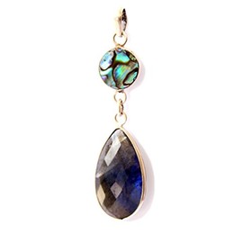 Natural Blue Labradorite & Abalone Shell Gemstone Handmade Unique Designer Pendant for Women Oxidised 925 Sterling Silver Pendant Jewellery by Craftsmen, Gemstone, Labradorite
