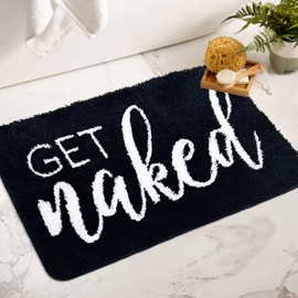 Homantic Get Naked Bathroom Rugs - Funny Bath Mats for Bathroom Non Slip Cute Carpet for Bathroom Floor Decor Water Absorbent Bath Rugs for Sink Bathtub and Shower Black 20" x 32"