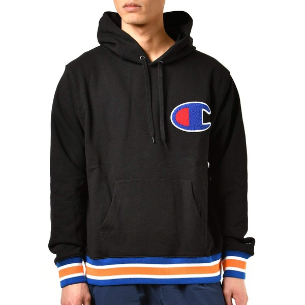Champion C3-K106 Men's Sweatshirt, Fleece Lined, Ribbed, Big C Logo, Sagara Patch, black / orange