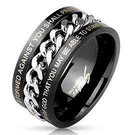 Isaiah 54:17 & Ephesians 6:11 Black Stainless Steel Spinner Ring Chain with Bible Verse (9)